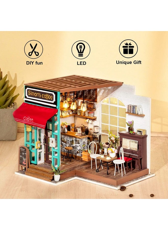 Diy Miniature Dollhouse Kit Coffee House Wooden Mini House Crafts Diy Model Kits Christmas Birthday Gifts For Boys Girls Women Friends (Simon'S Coffee)