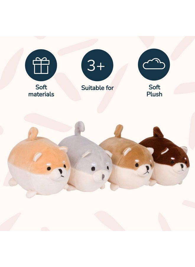 Stuffed Dog Toy - Cute Plushies Shiba Inu Mommy With 4 Puppies - Adorable Plush Pillow For Imaginative Play - Puppy Surprise Soft Animal Toy Set For Girls - Stuffed Animals For Ages 3-8