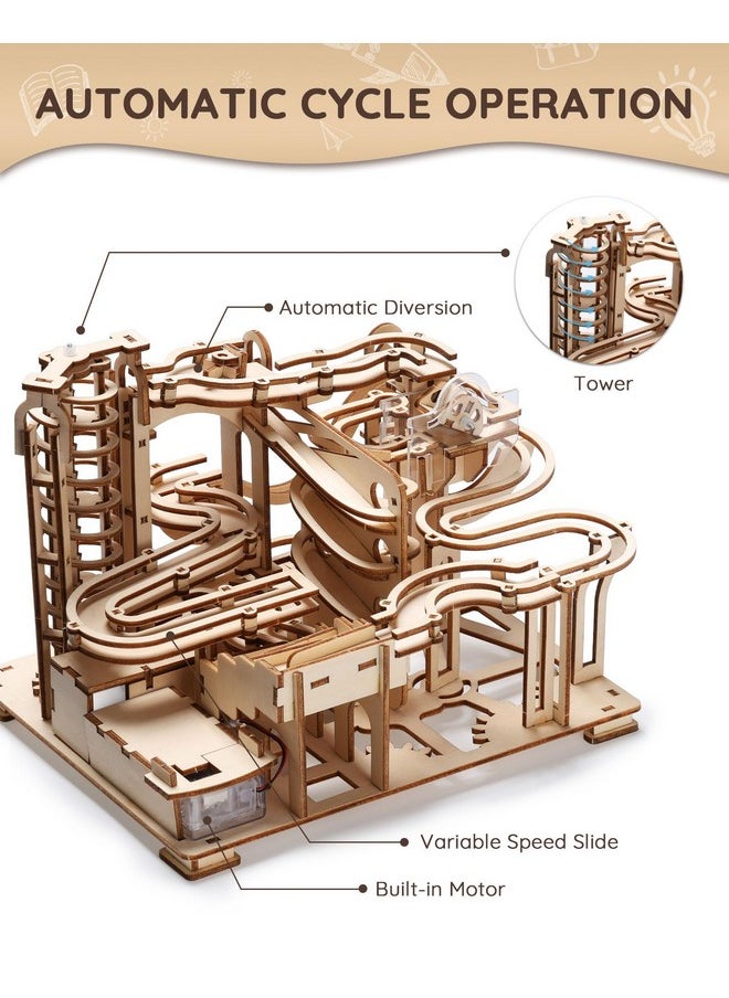 3D Wooden Puzzles For Adults, 225 Pcs Marble Run Wood To Build, Electric Driven Mechanical Model Building Kit, Diy Gift For Aged 14+, Roller Coaster