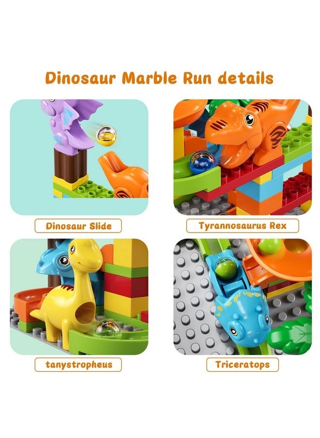 Kid Marble Run Building Blocks Dinosaur, Montessori Learning Stem Toy Bricks Maze Puzzle Set Race Track Compatible With Major Brands For Age 3 4 5 6 7 8+ Boys Girls Gift 67Pcs