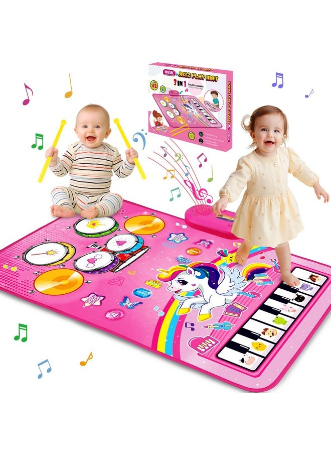 Toys For 1 Year Old Girl Gifts: Baby Musical Mat Toddler Toys Age 1-2 - 3 In 1 Piano Drum Animal Touch Unicorn Toys - Infant Music Toy 12-18 Months Babies Birthday Gifts For 1 2 3 Year Old Boys Girls