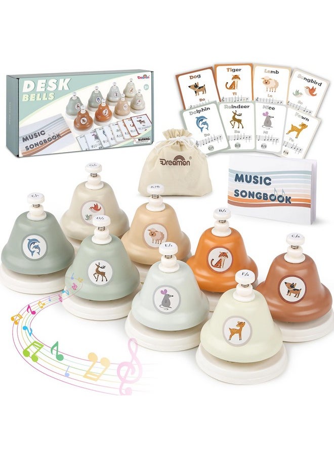 Desk Bells For Kids - Neutral Color Diatonic Hand Bells With 20 Songbook & Note Cards - Preschool Learning Musical Instrument Toys For Kids - Christmas Birthday Gift For 3+ Year Old Boys Girls