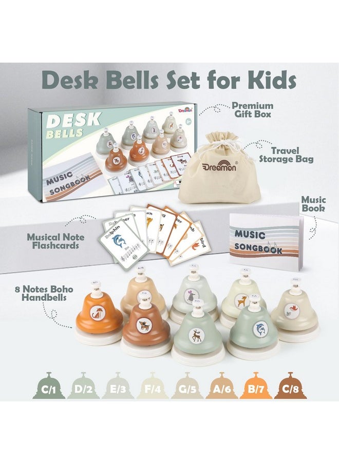 Desk Bells For Kids - Neutral Color Diatonic Hand Bells With 20 Songbook & Note Cards - Preschool Learning Musical Instrument Toys For Kids - Christmas Birthday Gift For 3+ Year Old Boys Girls