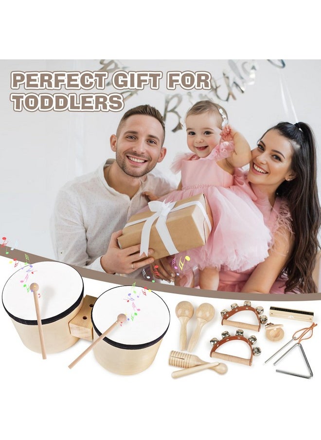 Drum Set For Toddlers 1-3, Wooden Musical Instruments Toys For 1 Year Old Girls Gifts, Montessori Toys For Babies 6-12-18 Months With Bongo Drum, One First Christmas Birthday Gifts For Boys Age 2-4