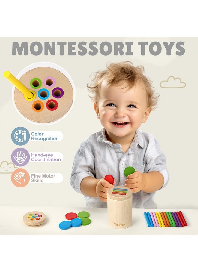 Montessori Toys For 1-3 Year Old Wooden Learning Color Sorting Toys For Toddlers Age 1 2 3, Fine Motor Developmental Infants Sensory Matching Games 18 Month Old Baby Boys Girls Gifts