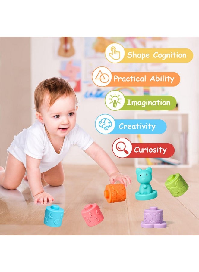 Baby Stacking Blocks Toys-Soft Teething Toy-Montessori Toys-Squeeze Sensory Toys, Babies Bath Toy, Infant Stacking Toys, Building Blocks For Boys& Girls Teething Toy Play