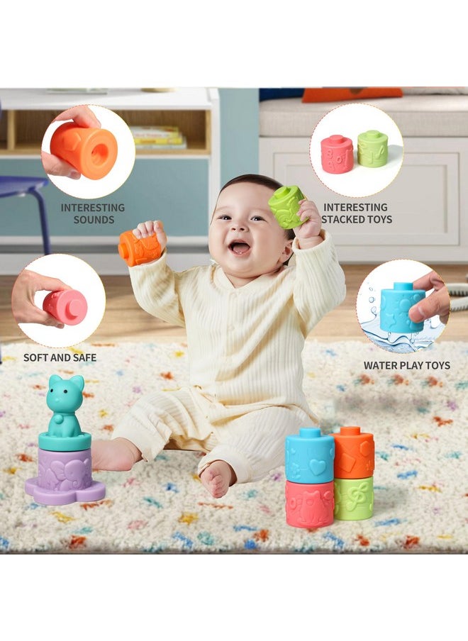 Baby Stacking Blocks Toys-Soft Teething Toy-Montessori Toys-Squeeze Sensory Toys, Babies Bath Toy, Infant Stacking Toys, Building Blocks For Boys& Girls Teething Toy Play