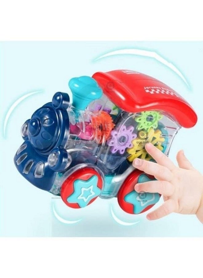 Transparent Bump And Go Toys With 3D Lightning, Degree Rotation Concept Gear Light Train Engine, Moving Gears Music | Birthday Toy Gift For 1-10 Year Kids (Gear Engine Toy)