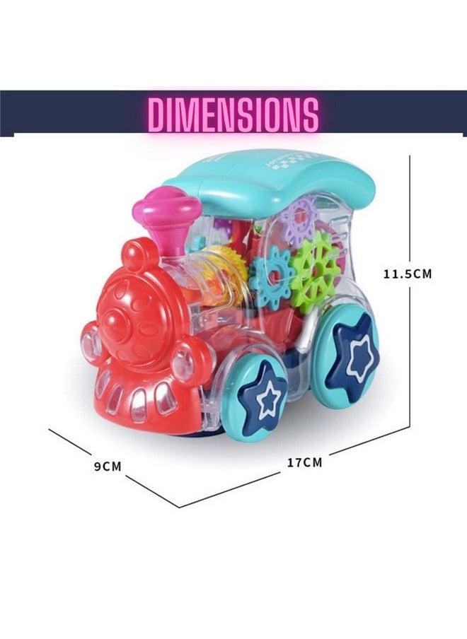 Transparent Bump And Go Toys With 3D Lightning, Degree Rotation Concept Gear Light Train Engine, Moving Gears Music | Birthday Toy Gift For 1-10 Year Kids (Gear Engine Toy)