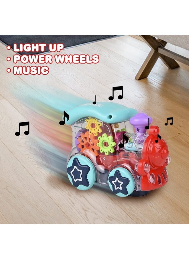 Transparent Bump And Go Toys With 3D Lightning, Degree Rotation Concept Gear Light Train Engine, Moving Gears Music | Birthday Toy Gift For 1-10 Year Kids (Gear Engine Toy)