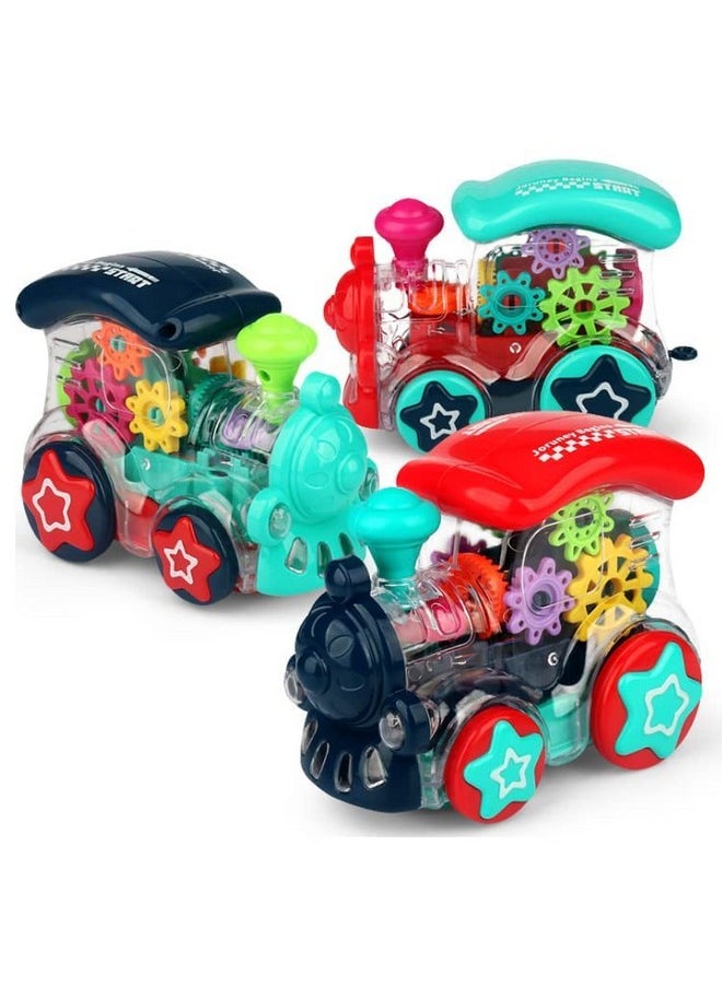 Transparent Bump And Go Toys With 3D Lightning, Degree Rotation Concept Gear Light Train Engine, Moving Gears Music | Birthday Toy Gift For 1-10 Year Kids (Gear Engine Toy)