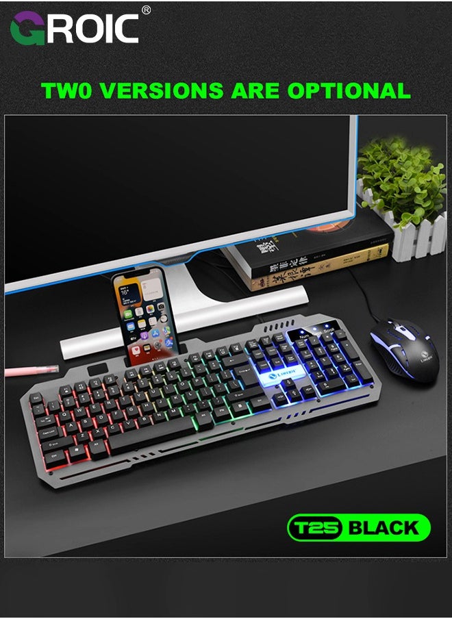 Gaming Keyboard, 104 Keys Gaming Keyboard and Mouse Combo with RGB Backlit Quiet Computer Keyboard, All-Metal Panel, Waterproof Light Up PC Keyboard, USB Wired Keyboard for MAC Xbox PC Gamers