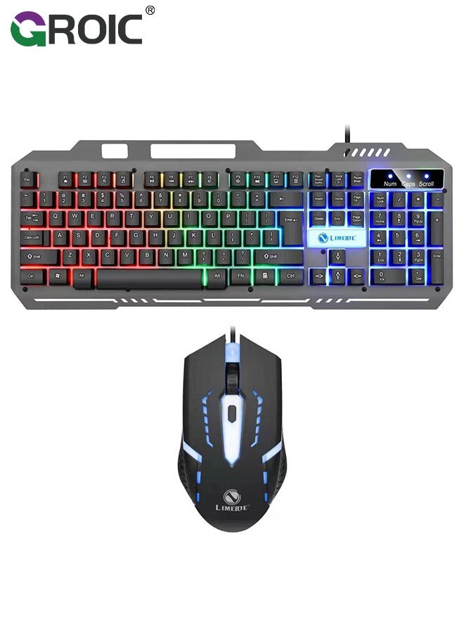 Gaming Keyboard, 104 Keys Gaming Keyboard and Mouse Combo with RGB Backlit Quiet Computer Keyboard, All-Metal Panel, Waterproof Light Up PC Keyboard, USB Wired Keyboard for MAC Xbox PC Gamers