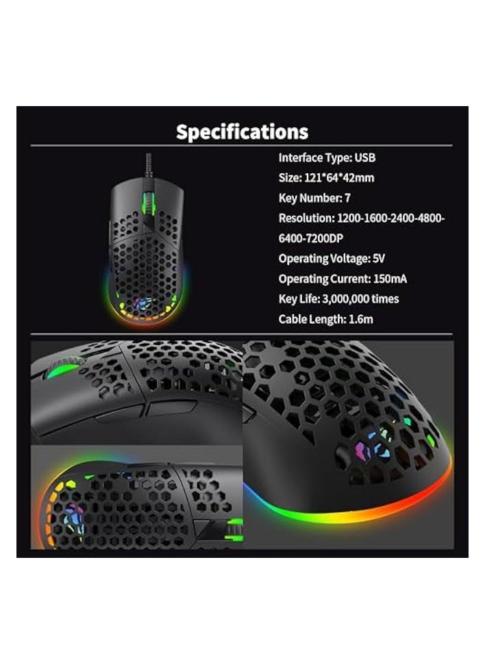 RGB Gaming Mouse - Precision Optical Sensor, Customizable DPI, Ergonomic Design, Programmable Buttons, and Dynamic RGB Lighting for PC Gamers (MS1036)