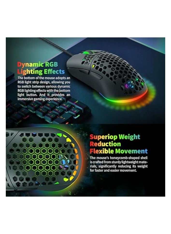 RGB Gaming Mouse - Precision Optical Sensor, Customizable DPI, Ergonomic Design, Programmable Buttons, and Dynamic RGB Lighting for PC Gamers (MS1036)