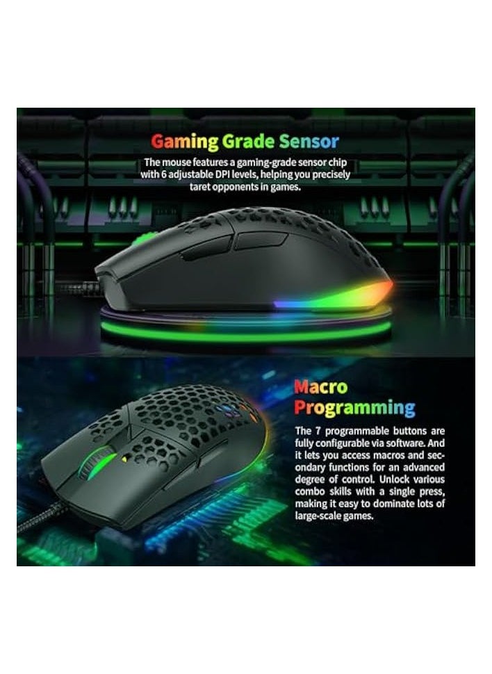 RGB Gaming Mouse - Precision Optical Sensor, Customizable DPI, Ergonomic Design, Programmable Buttons, and Dynamic RGB Lighting for PC Gamers (MS1036)