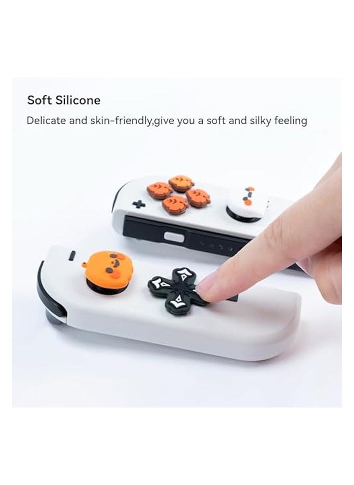 Cute Silicone Cross D-Pad Button Caps Set Joystick Cover - ABXY Key Buttons Sticker Compatible with Switch/OLED Game Console - Pumpkin & Ghost