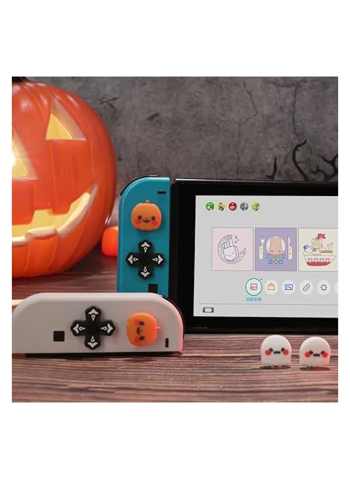 Cute Silicone Cross D-Pad Button Caps Set Joystick Cover - ABXY Key Buttons Sticker Compatible with Switch/OLED Game Console - Pumpkin & Ghost