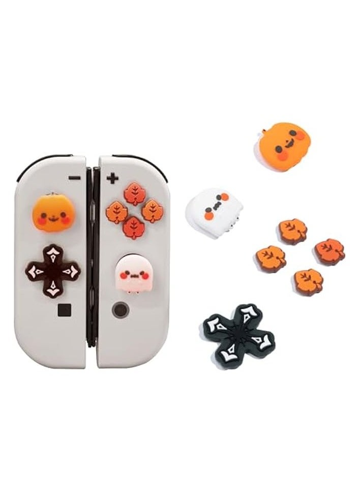 Cute Silicone Cross D-Pad Button Caps Set Joystick Cover - ABXY Key Buttons Sticker Compatible with Switch/OLED Game Console - Pumpkin & Ghost