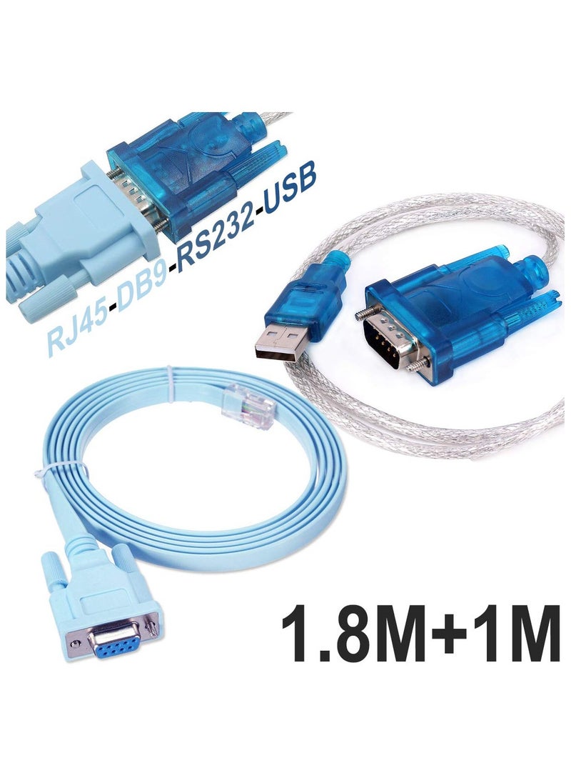 console cable Serial Cable Rj45 to DB9 & RS232 to USB (2 In 1) for Cisco device 1M+1.8M