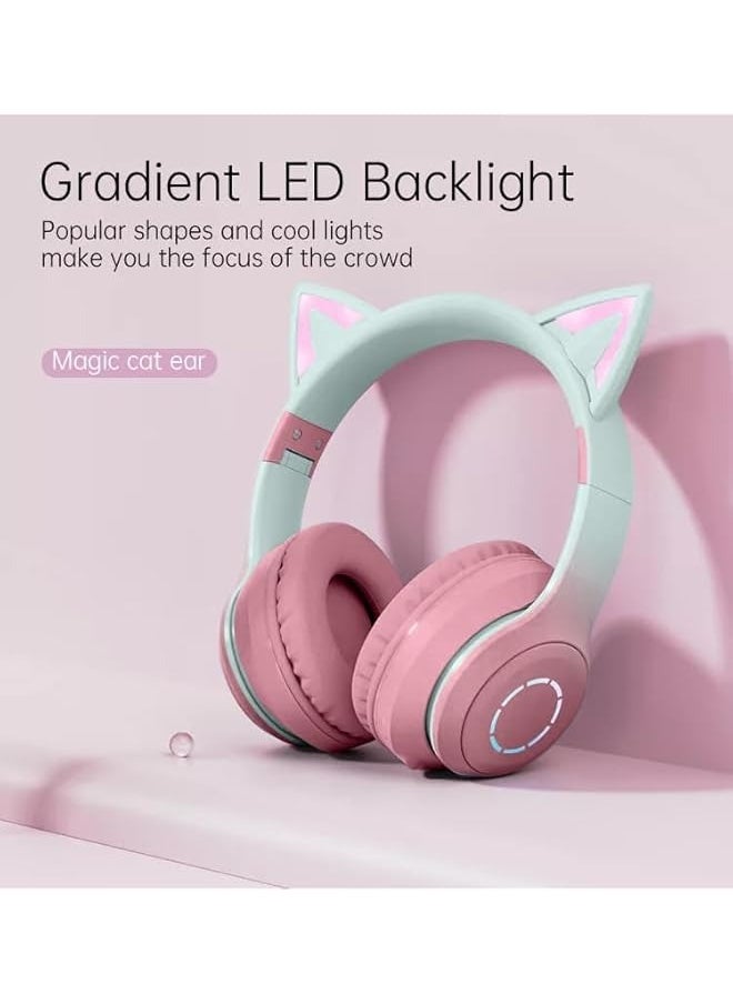 Aqua Arcade Headphones For Girls Cat Ear RGB Light Foldable Design Wireless Or Wired Connection Premium Quality Waterproof and Noise Cancelling Technology