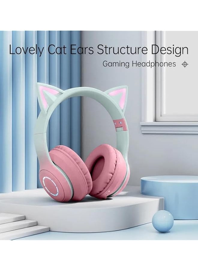 Aqua Arcade Headphones For Girls Cat Ear RGB Light Foldable Design Wireless Or Wired Connection Premium Quality Waterproof and Noise Cancelling Technology