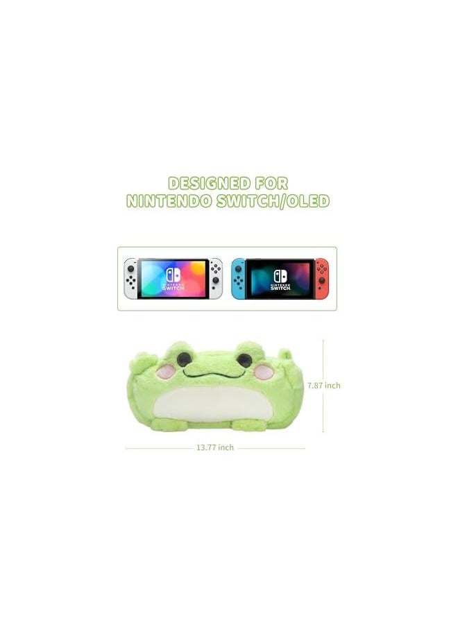 Cute Plush Switch Carrying Case Compatible with Switch/OLED, Portable Travel Bag with A Removable Shoulder Strap - Frogs