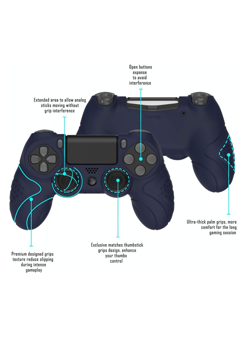 Guardian Edition Midnight Blue Soft Anti Slip Controller Silicone Case Cover for Playstation 4 Rubber Protector Skins with Joystick Caps for PS4 Slim for PS4 Pro Controller