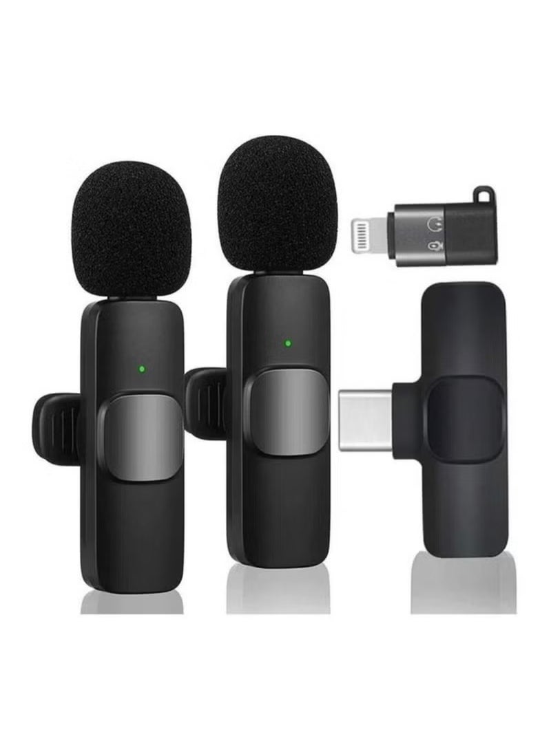 2in1 Bluetooths Mic K9 Wireless Collar Microphone Dual Lapel Lavalier Mic for Noise Reduction Vlogging Interview Live Streaming YouTube Video Broadcast With 2 Mic Receiver for iPhone and Android