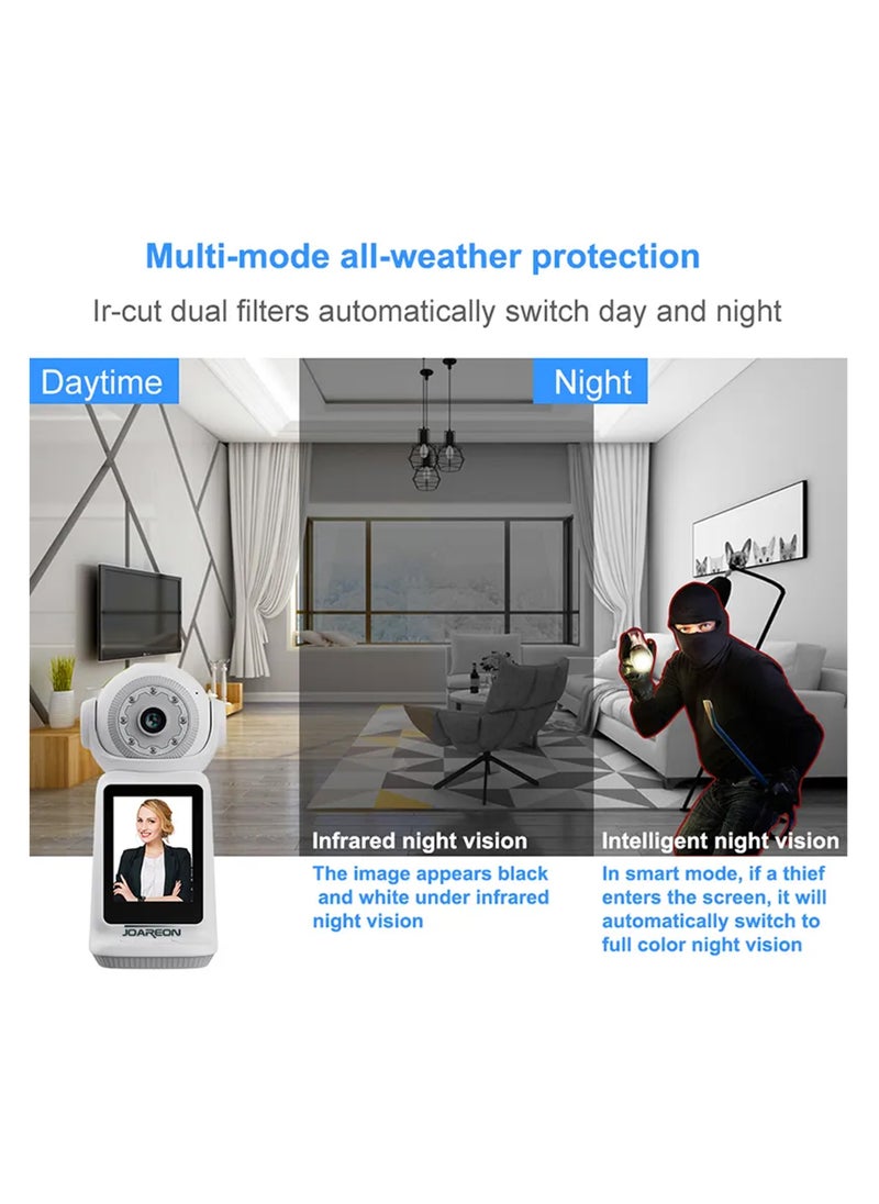 2K Smart Security Camera, Wireless IP CC Camera with 360° Rotation, Two-Way Audio & Video Calling, Motion Tracking, Human/Sound Detection, Night Vision, Smart Baby/Elder/Pet Monitor, Full HD, App Control, Paid Cloud Storage, Infrared & Dual-Core LED Lights, 2.8-Inch IPS Screen