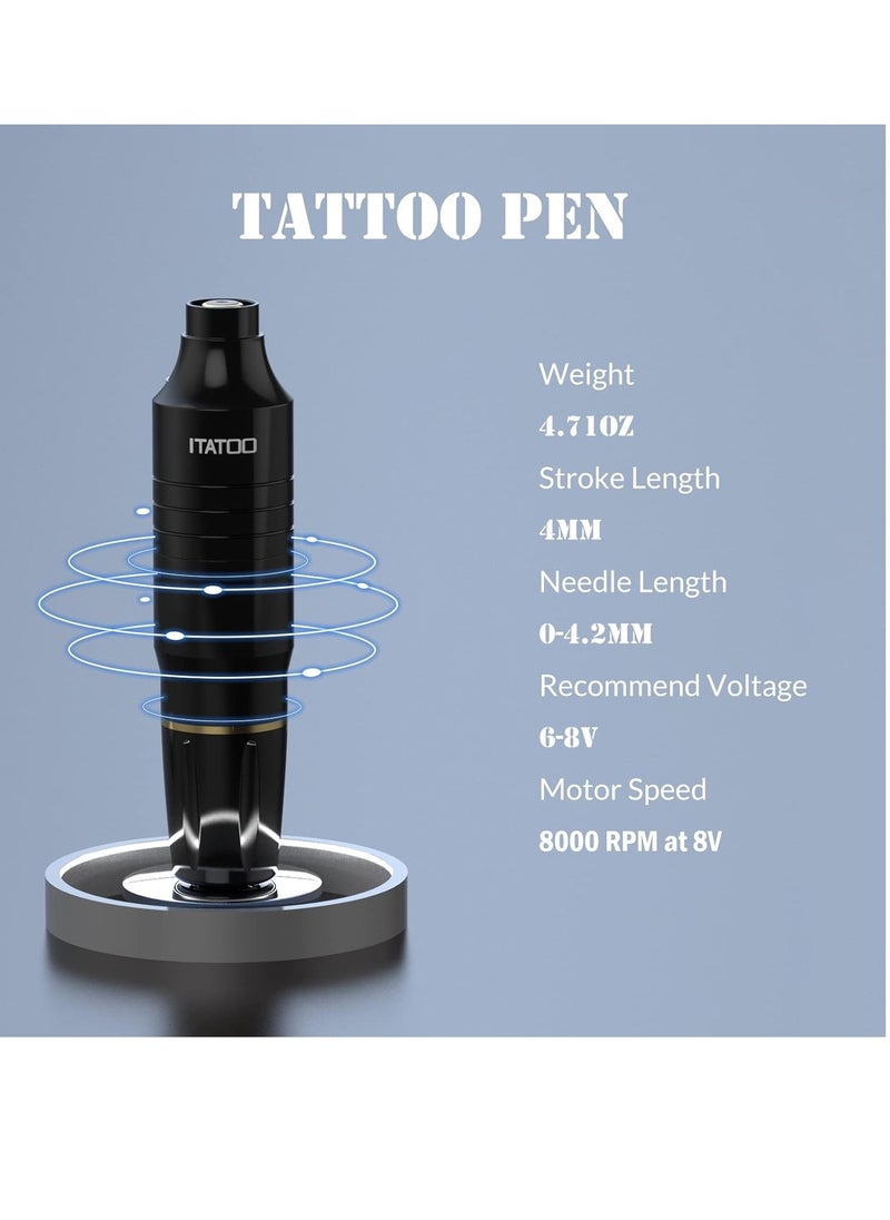 ITATOO Tattoo Gun for Beginners Cartridge Tattoo Machine Kit with Tattoo Inks Power Supply Tattoo Pen Kit WTK164(Black)