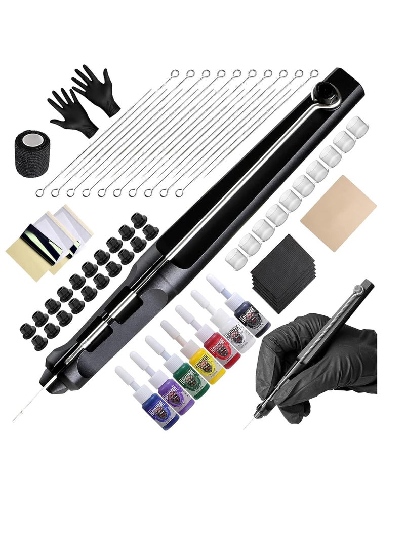 HAWINK Tattoo Kit Tattoo Pen Kit Poke a Stick Tattoo Hand Tool Kit with 7 Ink 20 PCS Needles GK-HW803TN01-1