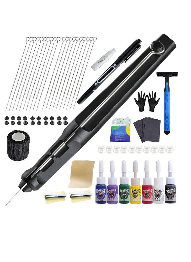 HAWINK Hand Tattoo Poke Stick Kit DIY Tattoo Tool Kit with 7 Ink 20 PCS Needles Aluminum Alloy Pen GK-HW801TN01-1