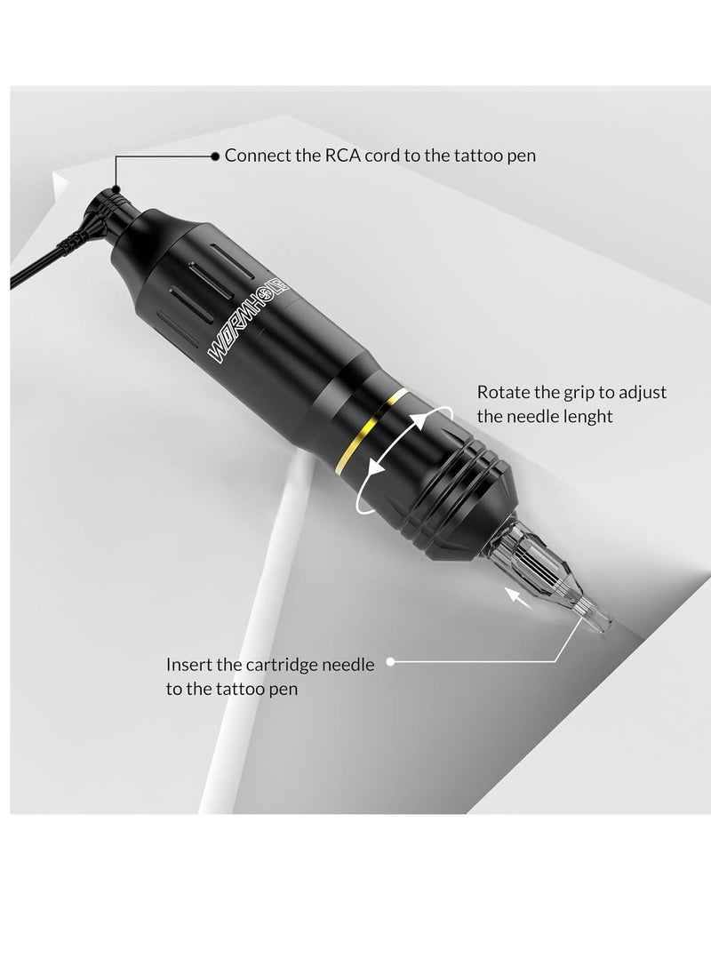 Tattoo Kit Wormhole Rotary Tattoo Machine Kit for Beginners Cartridge Needles Tattoo Machine Kit with Tattoo Inks Power Supply Tattoo Pen Kit WTK162
