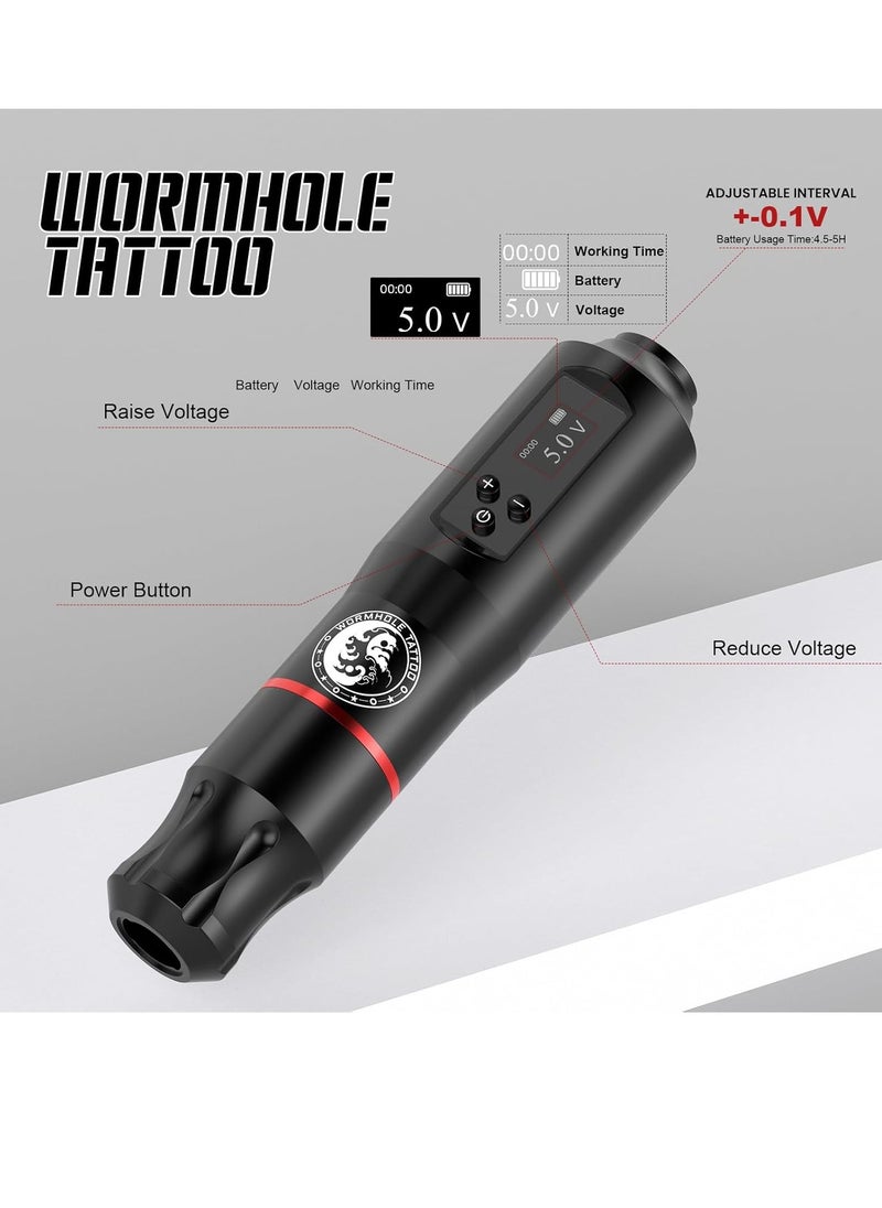 Tattoo Gun Kit, Wormhole Tattoo Kit Wireless Tattoo Machine Kit with 1,600 mAh Capacity Wireless Power Supply Digital LED Display Tattoo Pen Kit WTK279