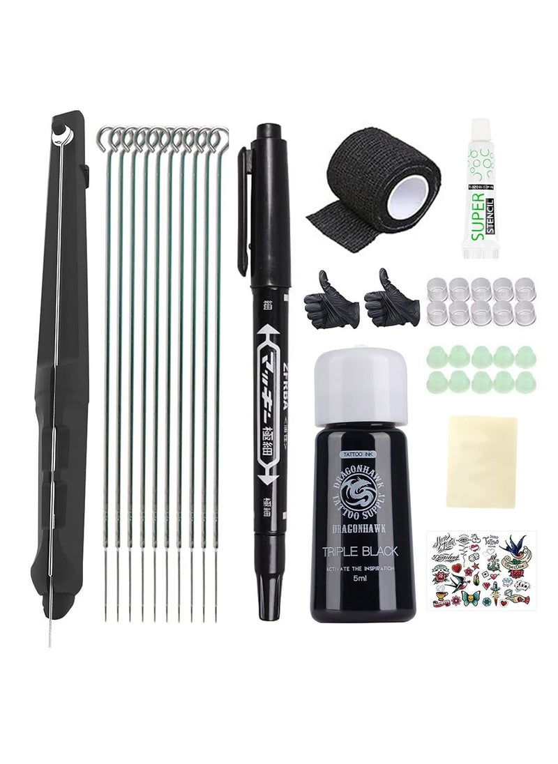 Dragonhawk Hank Poke & Stick Tattoo Kit Beginner Hand Home Tattoo Supply Kits Ink Needles Complete Set Stick DD-SZ