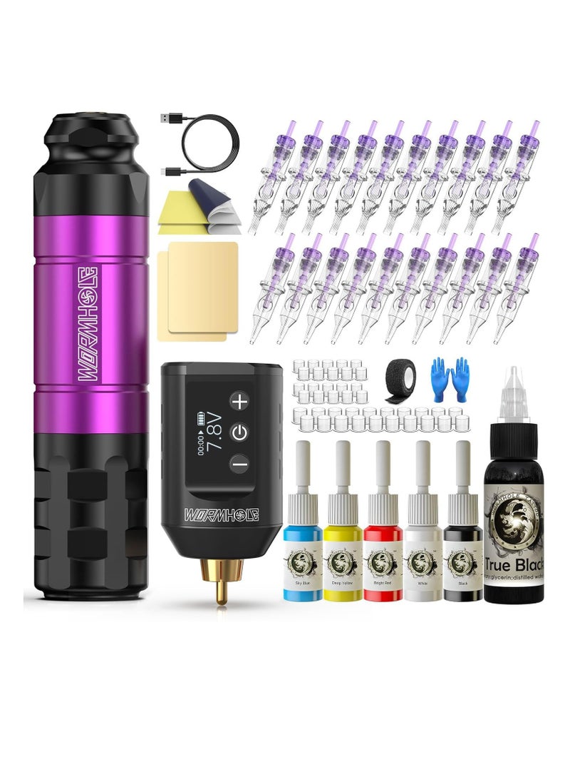 Wireless Tattoo Gun Kit Professional Tattoo Kit Tattoo Machine Kit Tattoo Pen Kit with 1500mAh Tattoo Battery Pack Tattoo Ink Tattoo Needles WTK278