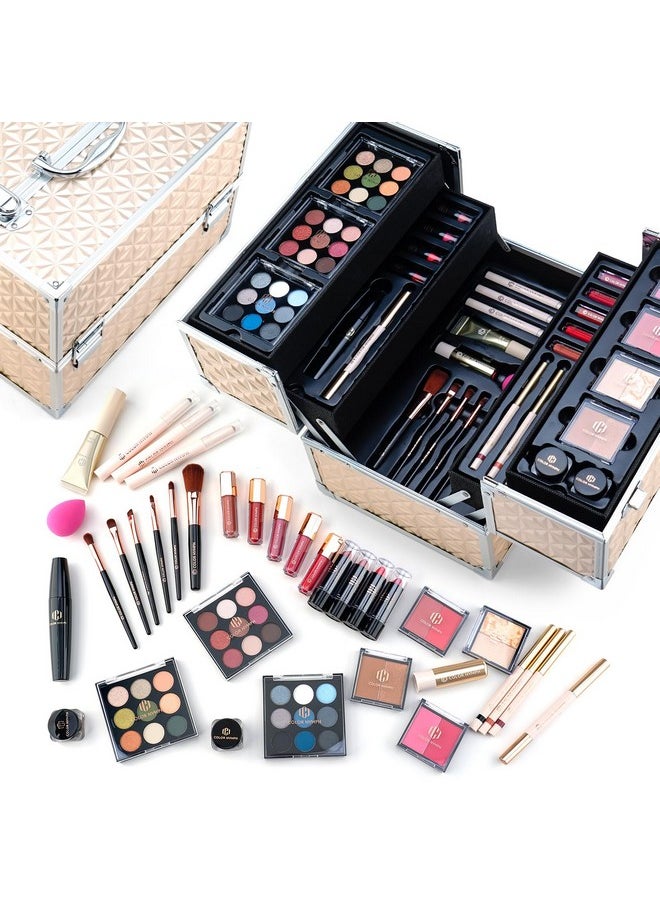 Professional Makeup Kits For Girls, Teenage Girls Makeup Kit With Storage Case Make Up Kit For Women Cosmetics Full Kit, Individual Packing Eyeshadow Blush Lipstick Mascara Etc -Gold