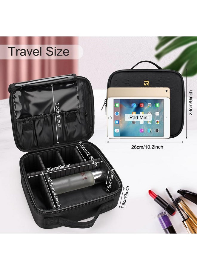 Travel Makeup Train Case Makeup Cosmetic Case Organizer Portable Artist Storage Bag With Adjustable Dividers For Cosmetics Makeup Brushes Toiletry Jewelry Digital Accessories Black