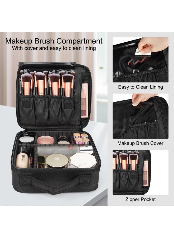 Travel Makeup Train Case Makeup Cosmetic Case Organizer Portable Artist Storage Bag With Adjustable Dividers For Cosmetics Makeup Brushes Toiletry Jewelry Digital Accessories Black