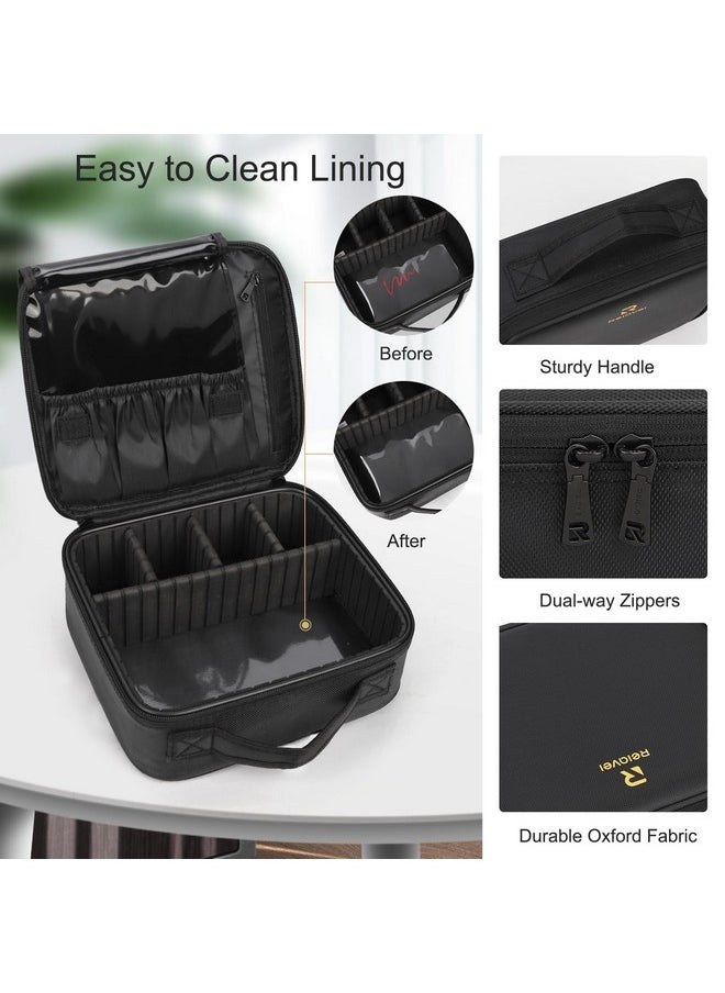 Travel Makeup Train Case Makeup Cosmetic Case Organizer Portable Artist Storage Bag With Adjustable Dividers For Cosmetics Makeup Brushes Toiletry Jewelry Digital Accessories Black