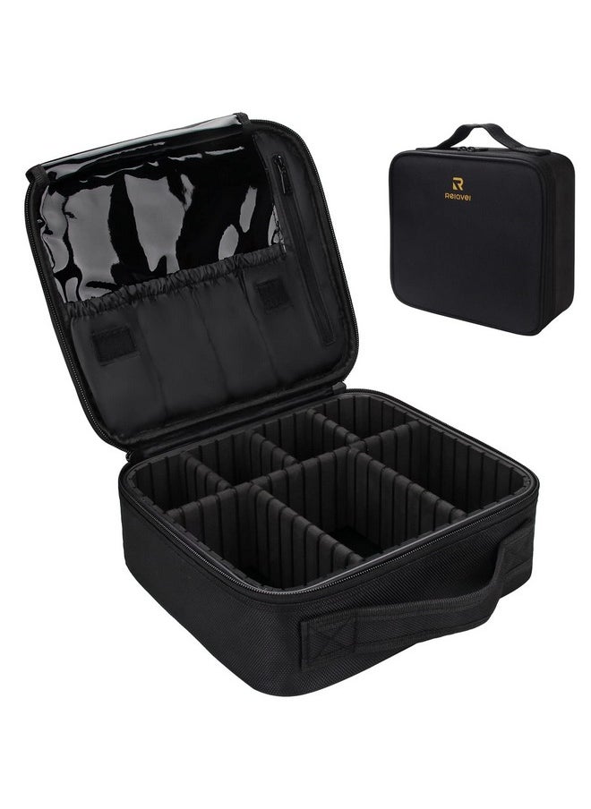 Travel Makeup Train Case Makeup Cosmetic Case Organizer Portable Artist Storage Bag With Adjustable Dividers For Cosmetics Makeup Brushes Toiletry Jewelry Digital Accessories Black