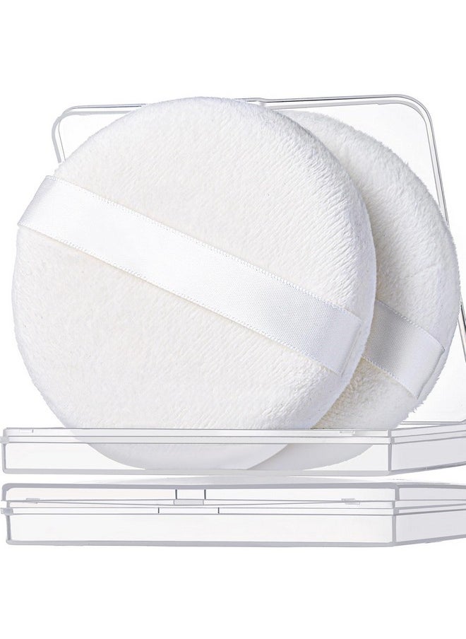 2Pcs Powder Puff, 4.13 Inch Powder Puff For Body Powder, Body Powder Puff Large Powder Puff Loose Powder Puffs Soft Velour Body Powder Puff And Container White