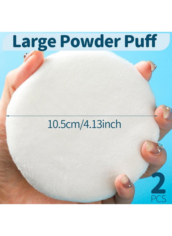 2Pcs Powder Puff, 4.13 Inch Powder Puff For Body Powder, Body Powder Puff Large Powder Puff Loose Powder Puffs Soft Velour Body Powder Puff And Container White