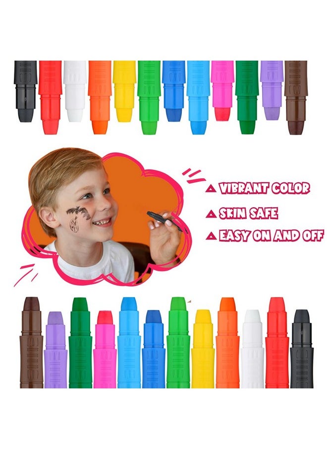 Face Paint Crayons 12 Colors Face Painting Kit Twistable Marker Sticks Temporary Water Based Hair Color Dye For Kids Party Body Makeup Belly Painting Adults With Box
