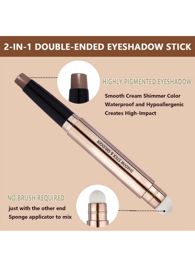 2 In 1 Brown Eyeshadow Stick Matte Cream Shimmer Eyeshadow Pencil Eyeliner Dark Light Single Crayon Primer Palette Hypoallergenic Waterproof Long Lasting Eye Shadow Highlighter Stick 17