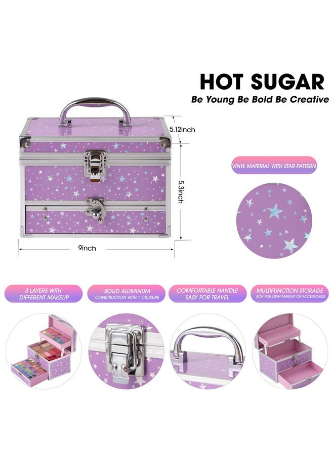 Makeup Kit For Teens With Train Case, Portable Beginner Makeup Gift Set, Makeup Beauty Kit For Girls (Purple)