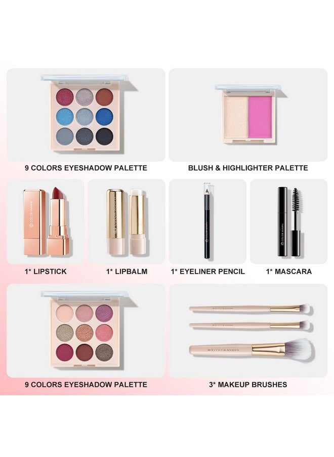 Beginner Makeup Set, Full Starter Cosmetics Set For Teenager Girls With Eyeshadow Palette Blush Lipstick Lip Pencil Eye Pencil Brush Mascara Portable Bag