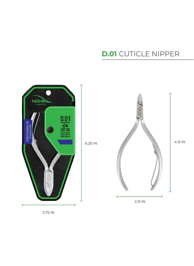 Cuticle Nipper - D-01 Jaw 12 | Stainless Steel | Durable And Sharp | Ergonomic Design | Grey Plated | Ideal For Salons And Home Use