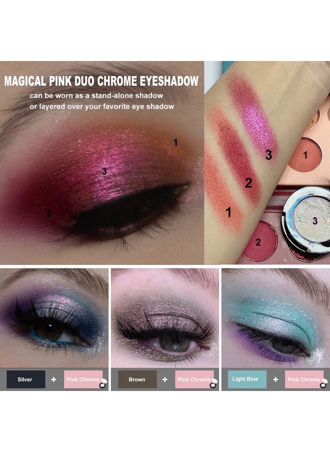 Glitter Eyeshadow Sparkle Shimmer Eyeshadow Makeup, Intense Color Shifting Duo Chrome Eyeshadow, Holographic High Pigmented Multichrome Eyeshadow, Chameleon Pink Face Highlighter Makeup